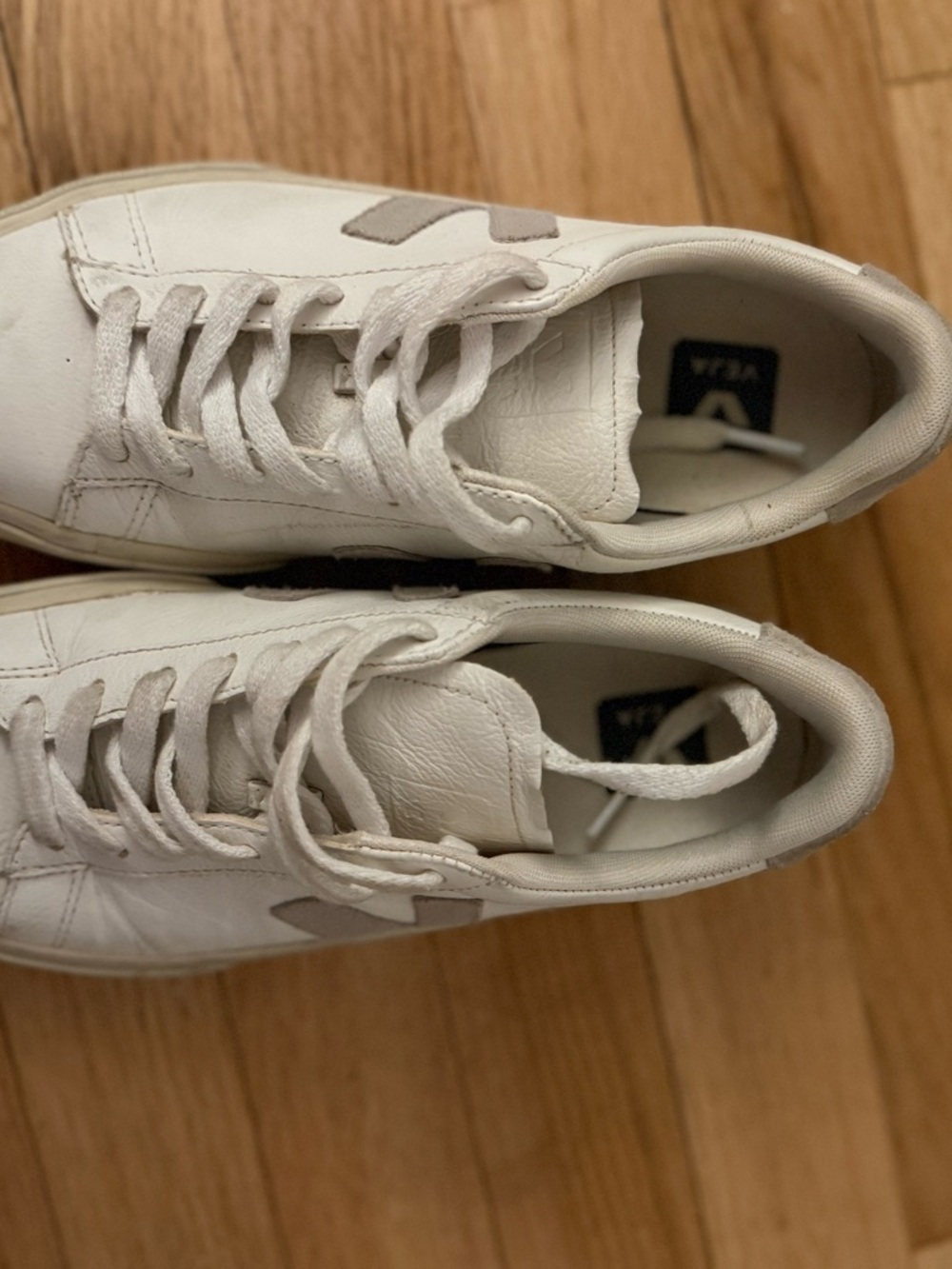 Veja Campo White Leather Sneakers with Taupe V Logo